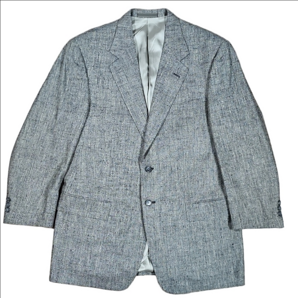 Vtg 80s 90s Tallia Uomo 100% Silk Union Made Taupe Gray Tweed Sport Coat Jacket